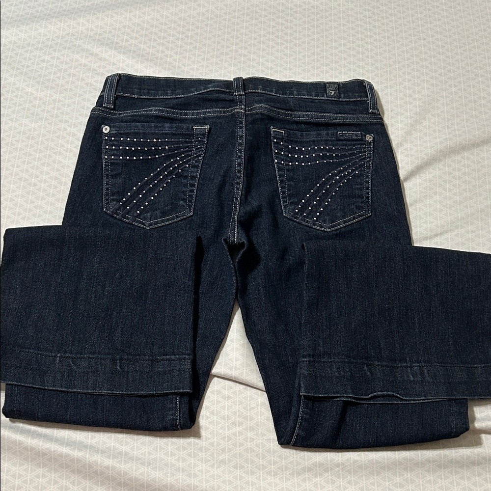 7 For All Mankind Dark Blue Flare Jeans with Studded Pockets